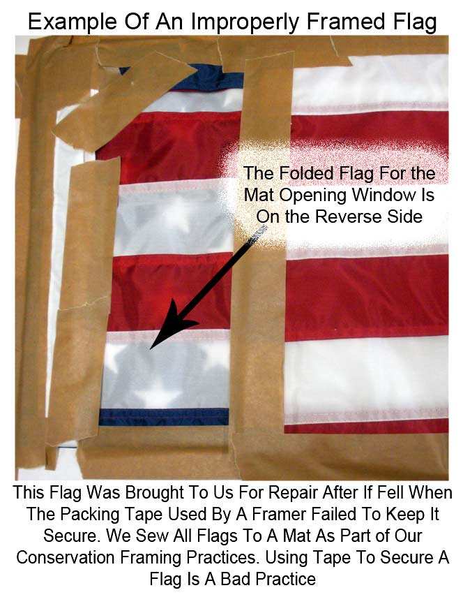 Repairing An Improperly Framed Flag Where The Framer Used Packing Tape